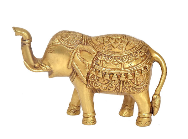 Brass Elephant Figurine - Decorative Statue for Home Decor, Feng Shui, and Good Luck (Height 5 Inch)