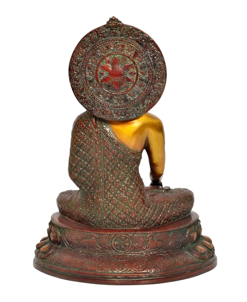 Brass Dhyan Mudra Buddha Statue Handcrafted Spiritual Decor for Home and Office Decor Meditating Buddha Idol (Height 11 Inch)