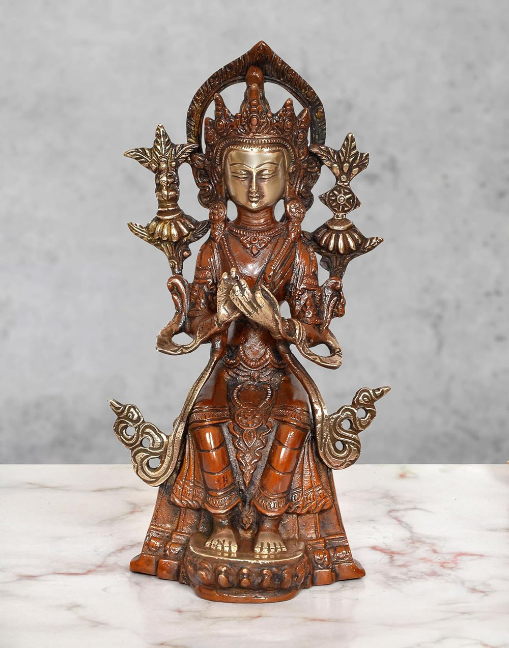 Brass Sitting Tara Devi Statue (Height 9.5 Inch)