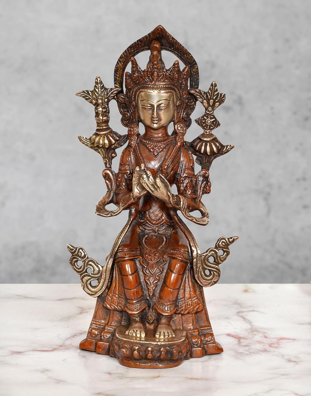 Brass Sitting Tara Devi Statue (Height 9.5 Inch)