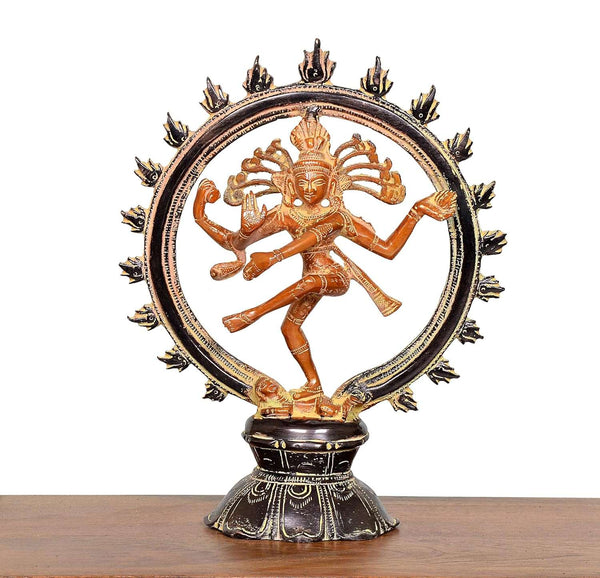 Brass Natraj Lord Shiva Dancing (Height: 9 inch) (Multicolour 1) Entryway Setting