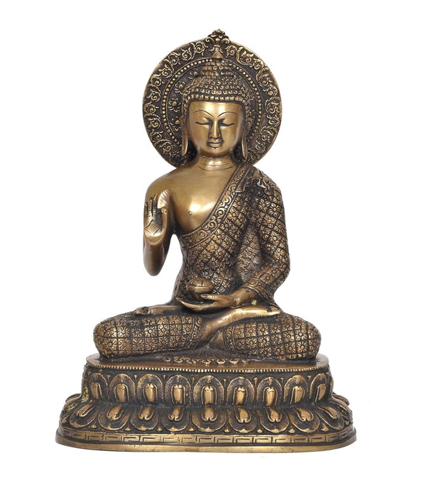 Brass Dhyan Mudra Buddha Statue - Handcrafted Spiritual Decor for Home and Office Decor - Meditating Buddha Idol (Height 11 Inch) Entryway Setting