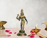 Brass Ardhanarishvara (Shiva-Parvati) figurine, raised hand, 6-inch