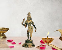 Brass Ardhanarishvara (Shiva-Parvati) figurine, raised hand, 6-inch