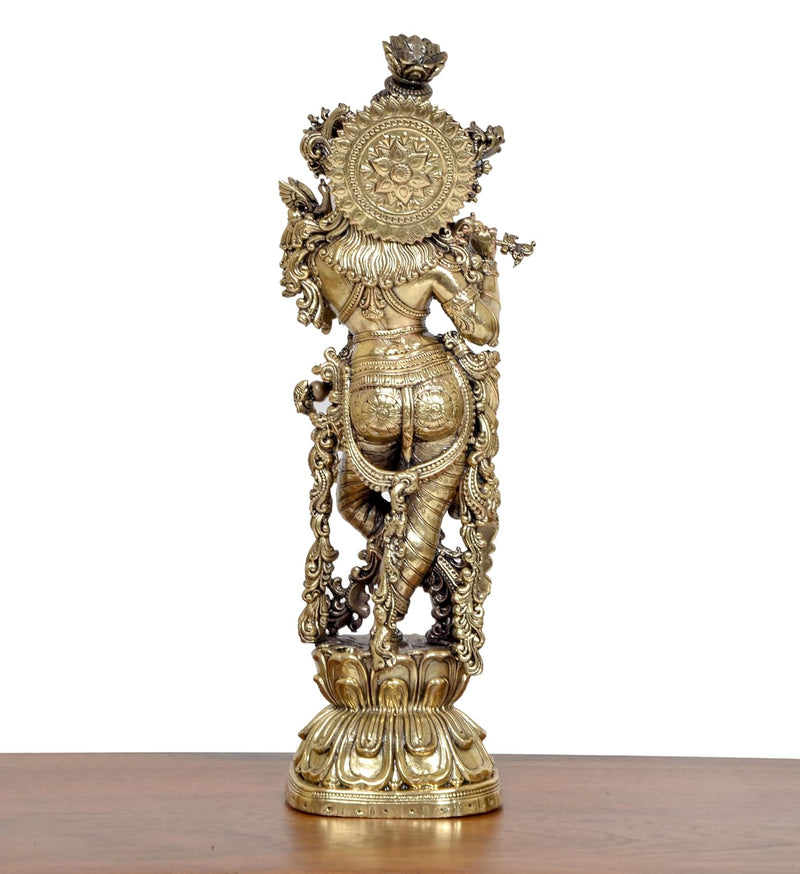 Bronze Lord Krishna Idol Playing Flute (Height 10 Inch)