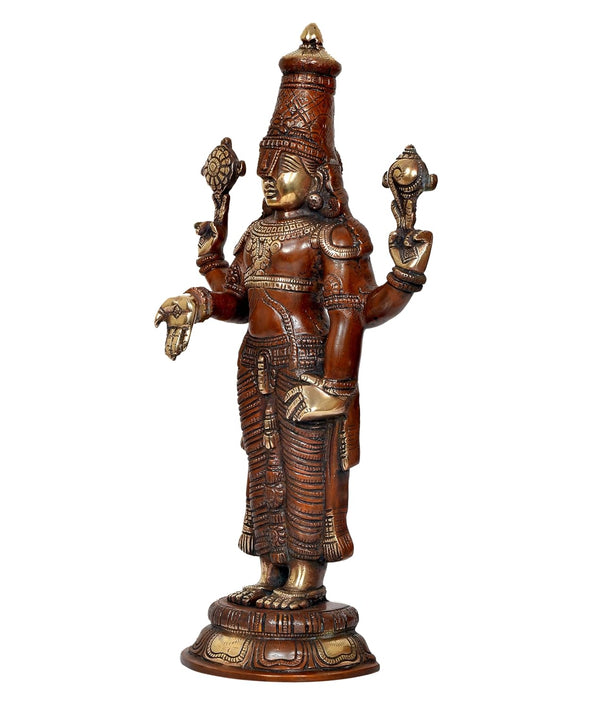 Brass Lord Tirupati Bala Ji Idol Statue Home Temple Office Figurine Showpiece Multicolour (Height 17.5 Inch) Study Setting