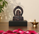 Kupferner Hanuman-Idol in Dhyan-Mudra, sitzend, schwarzer Sockel, ca. 2 Zoll
