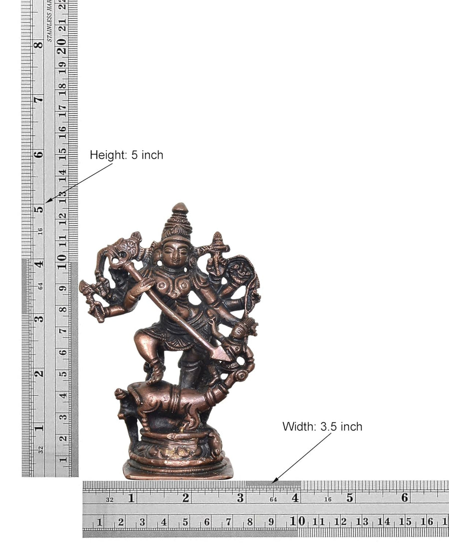 Copper Goddess Mahishasura Mardini Devi Murti (Height : 5 inch) Craft Detail
