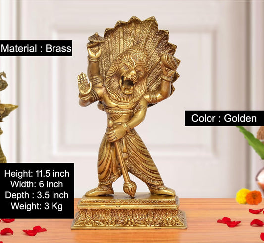 Brass Lord Narasimha Idol Vishnu avtaar (Height: 11.5 Inch)