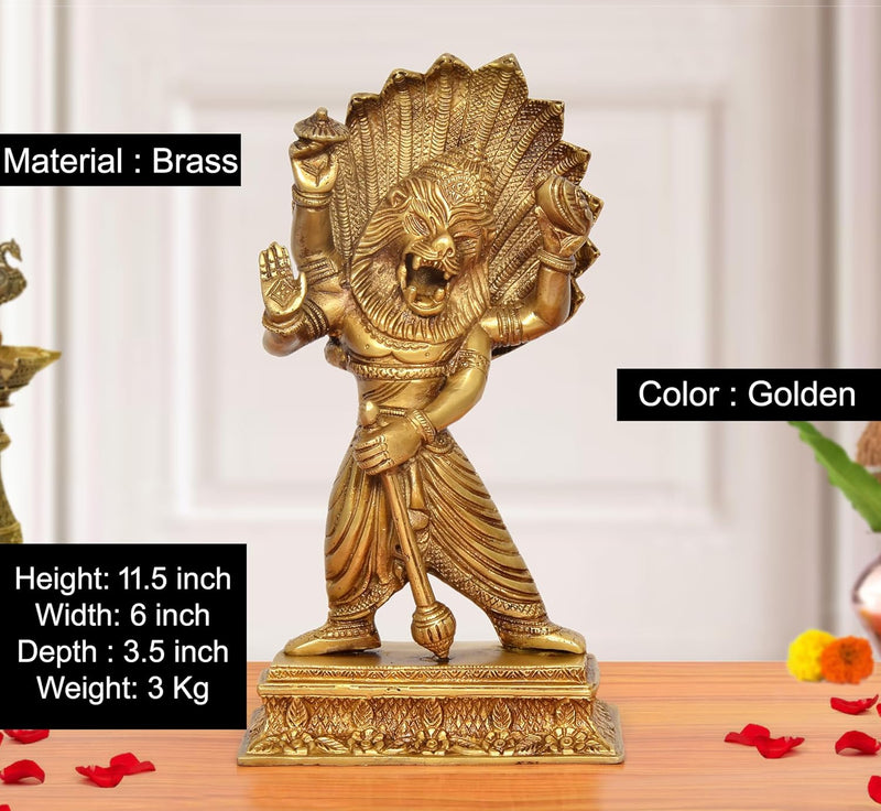 Brass Lord Vishnu's Narasimha Statue (Height 12 Inch)