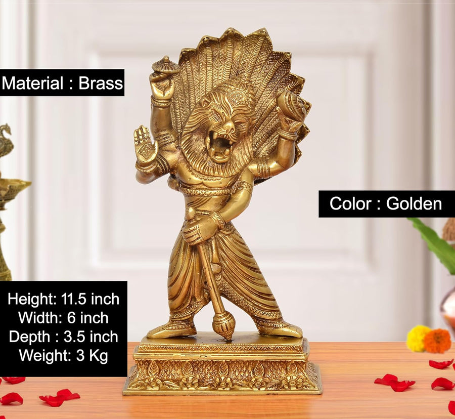 Brass Lord Vishnu's Narasimha Statue (Height 12 Inch) Craft Detail
