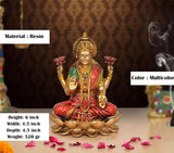 Lakshmi resin murti, multicolor, 6 inch height; detailed crown and lotus base