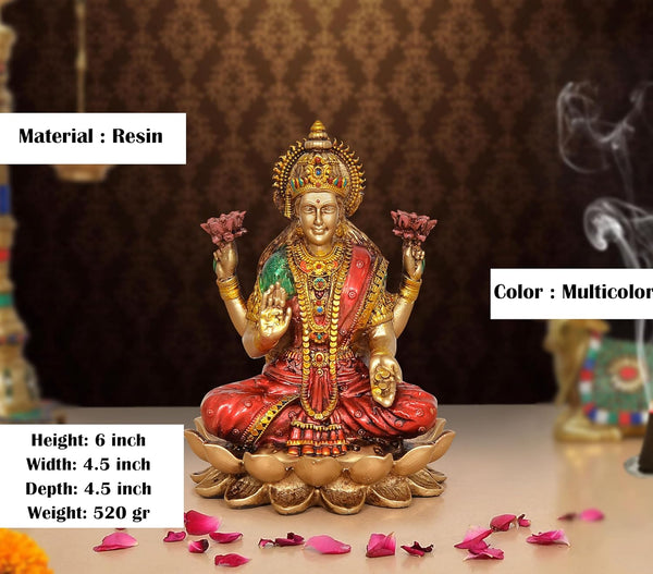 Resin Lakshmi Murti Sitting On Lotus Murti (Height : 6 inch) Entryway Setting