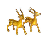 Golden brass standing deer idol set of 2, antlers up, sculpted bodies