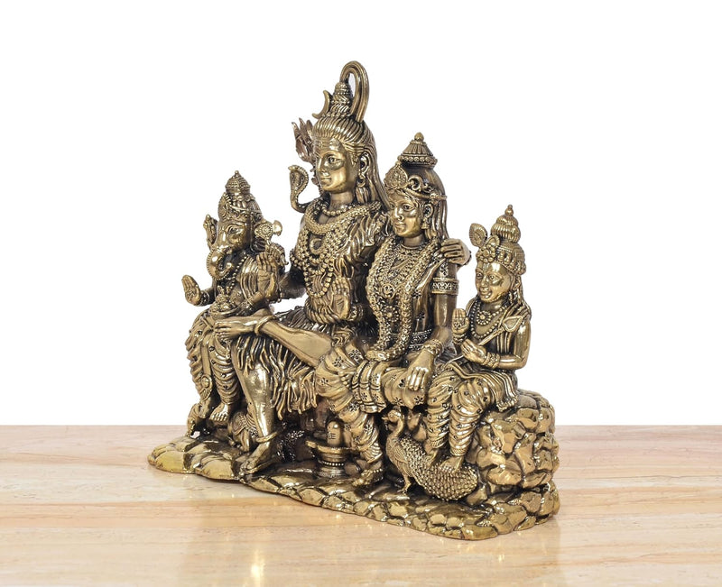Bronze Shiv Parivar with Kartikeya and Ganesha Idol (Height: 7 inch)