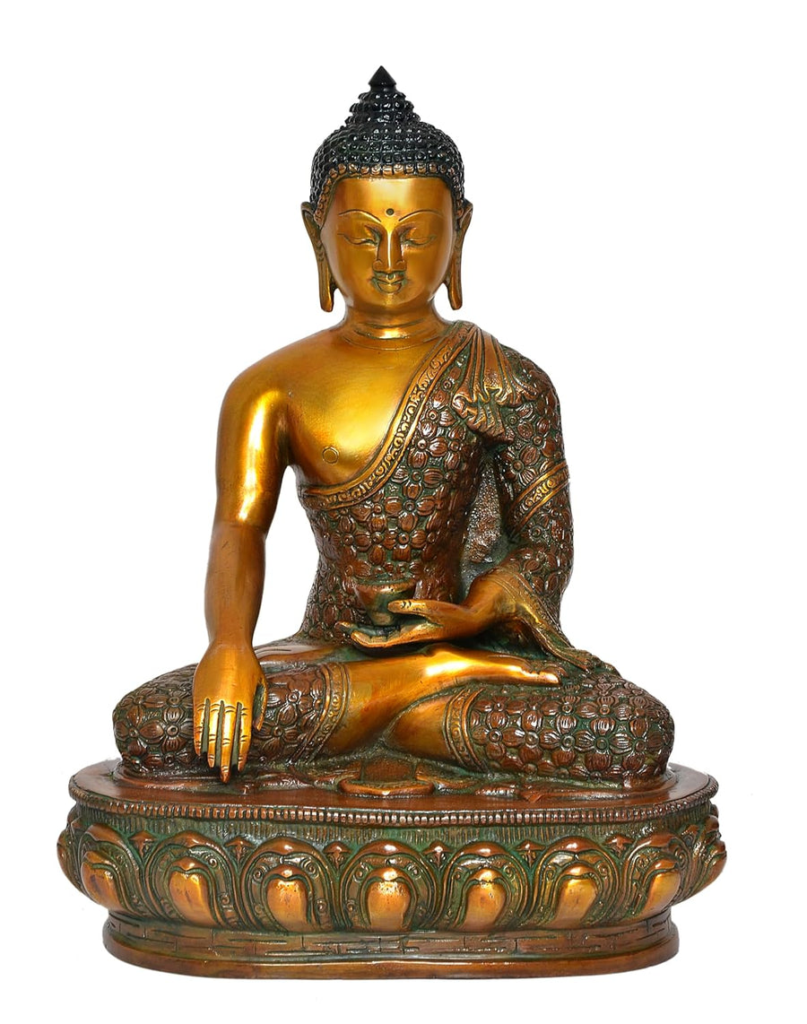 Brass Dhyan Mudra Buddha Statue - Handcrafted Spiritual Decor for Home and Office Decor - Meditating Buddha Idol (Height 13.5 Inch) Craft Detail