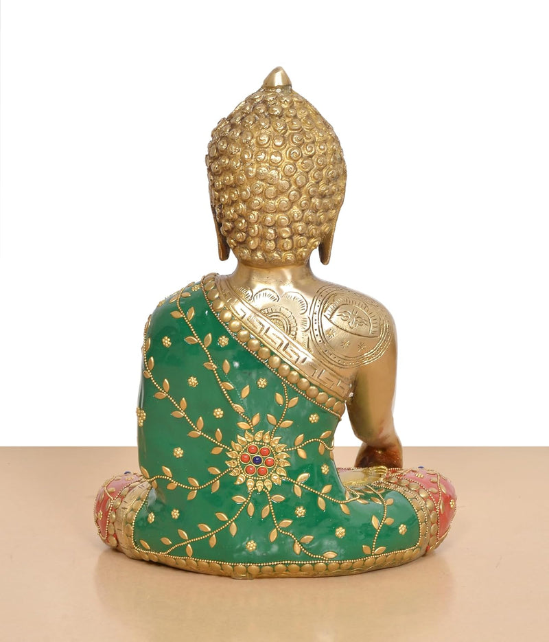 Brass Bhumisparsha Mudra Buddha Statue (Height 13 Inch)