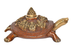 Brass Ashtalakshmi Shree Yantra on Tortoise (Kachua) Figurine | Traditional Vastu Home Decor Accent (Height: 7 Inches)