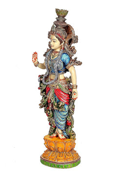 Radha Rani idol statue, 15-inch resin cold-cast marble finish, side view, decorative jewelry