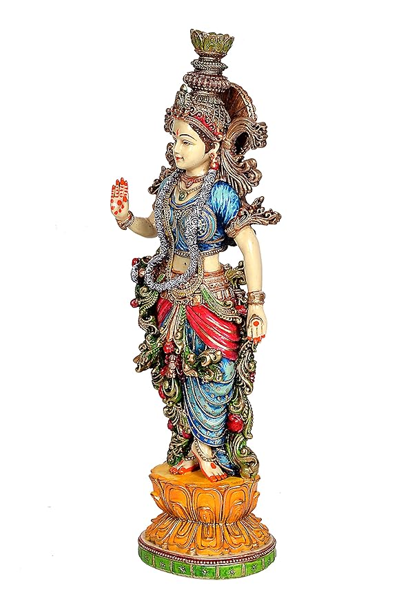 RESIN Cold Cast Marble Dust Radha Rani Radhika Idol Murti Statue for mandir, 15 inch Study Setting