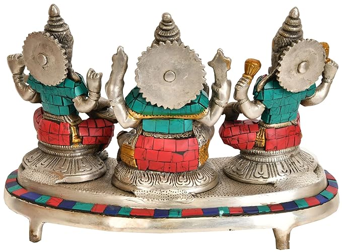 Brass Ganesh Lakshmi Saraswati Idol  (Height 6.2") Craft Detail