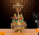 AONA Brass Lakshmi Ganesha Saraswati Idol Seated On Moving Chowki with Parasol Temple Murti 