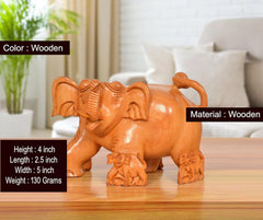 Wooden elephant showpiece, 4 inch height, carved mini elephants, orange-brown