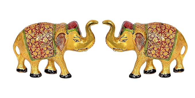Metal Royal Elephant (Set of 2) Idol Figurine Showpiece Height: 3 Inches Craft Detail