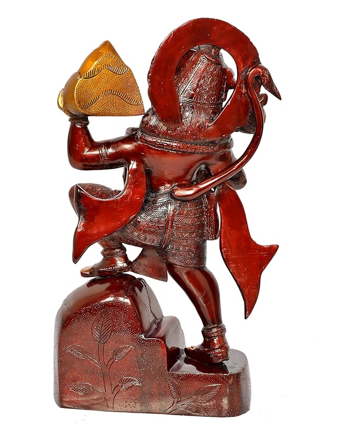 Brass Hanuman JI with Mountain Statue Idol Sculpture Statue Home Decor (Height: 17 Inch)