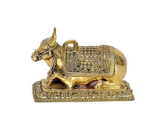 Brass Nandi Cow Statue Idol Murti On Base Decorative Item for Home | Height : 2.5 Inch