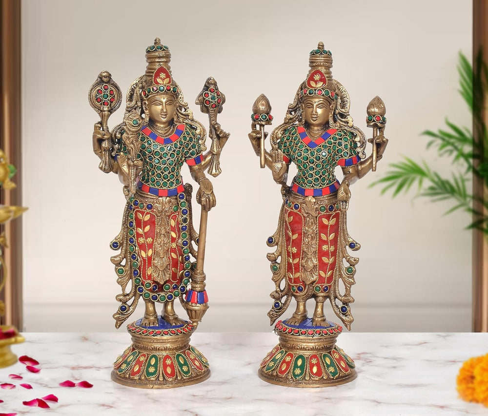 Brass Standing Vishnu Lakshmi Murti (Height: 13 inch)