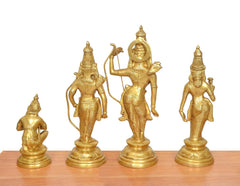Lord Ram darbar brass statue set from the back angle, bow and ornaments visible