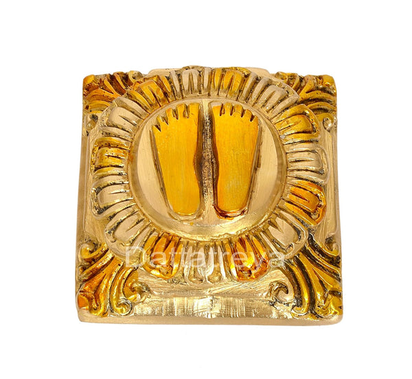 Lakshmi Charan Paduka Divine Footprints of Goddess Lakshmi for Wealth and Prosperity Brass Finish (Length: 1.5 Inches) Study Setting