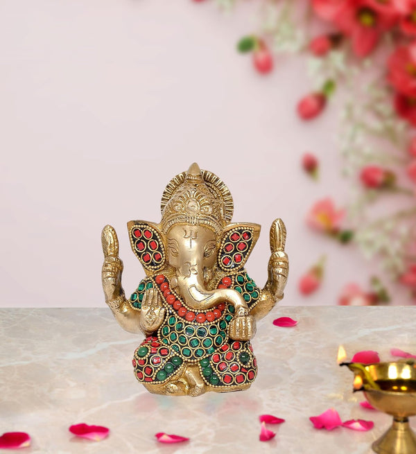 Ganesha Ganesh Ganpati Statue Idol Murti for Home Decor (Height : 4.5 inch) (Multicolor 3)