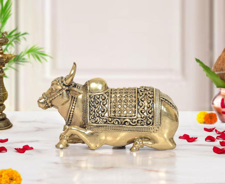 Superfine Brass Nandi Seated Idol (Height: 2.5 inch)