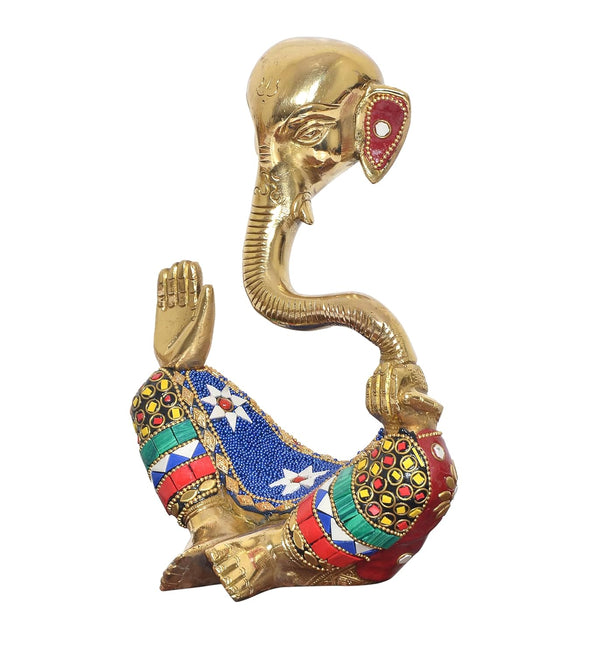 Brass Modern Ganesha Idol Ganesh Statue Multicolor Stone Work Finish Home Decor Office Entrance Temple Diwali Gift (Height : 8 inch)