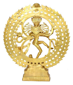 Brass Nataraj Lord Shiva idol, top view of circular halo and raised figure