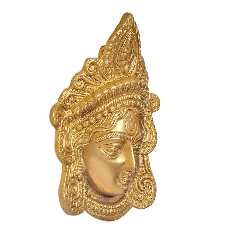 Brass Maa Durga Face Mask Idol Wall Hanging Good Luck for Temple Home Door Mandir and Office Dust Brown (Height 6 Inch)