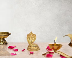 Brass snake hood Shiva lingam pooja decor, 2.5 inch standing figurine