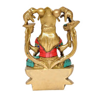 Brass Lakshmi statue side view with elephants, red waist belt and teal accents