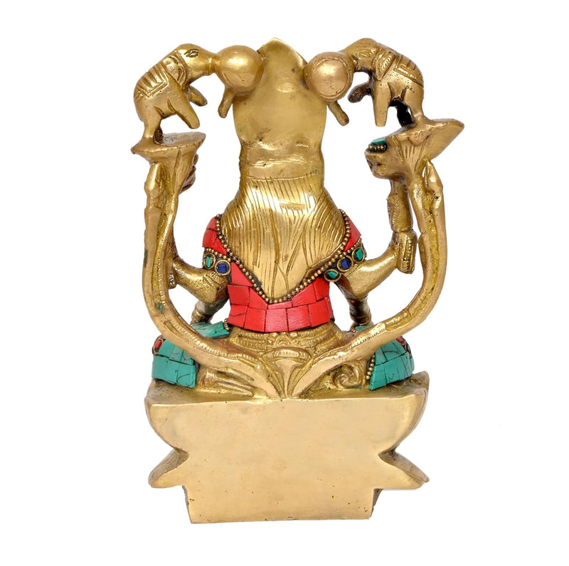 Brass Gaja Lakshmi Statue Laxmi with Elephants Home Temple Office Figurine Showpiece (Height 7.5 Inch)