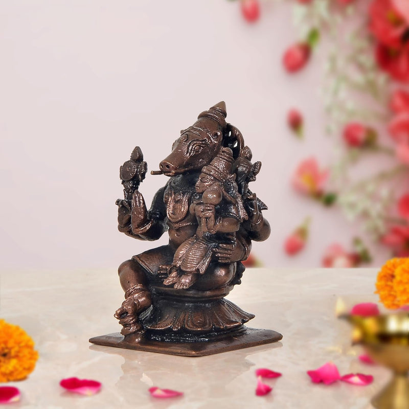 Copper Bhu Varaha Lakshmi Idol - Divine Deity Statue for Home Temple and Spiritual Decor (Height 3 Inch)