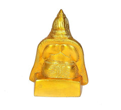 Back/side view of golden brass deity idol with engraved ornamental details