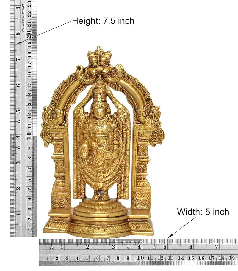 Brass Lord Tirupati Bala Ji Idol Statue for Home Temple Office Decor Figurine Showpiece (Height 7.5 Inch)