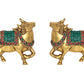 Brass Kamdhenu Cow Pair Wall Hanging Vastu Gau MATA Statues for Home Decor and Ofice Wall Decor Vastu Pooja Figurine (Height: 4 inch) multicolour