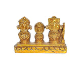 Brass Jagannath, Balram and Subhadra idol set, three figures on ornate base