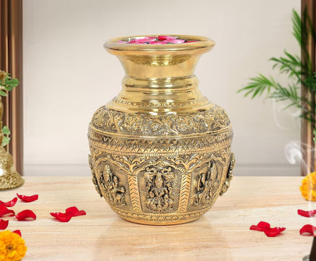 Superfine Brass Ashtalakshmi Kalash (Height 6 Inch)