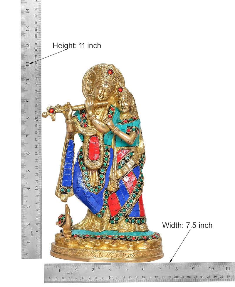 Brass Radha Krishna Idol Statue for Home Decor and Pooja Mandir Temple Office Decor (Height 11 Inch)