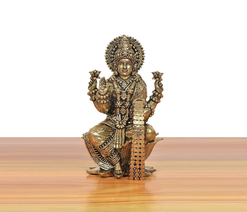 Bronze Goddess Lakshmi Idol on Lotus (Height 4 Inch)