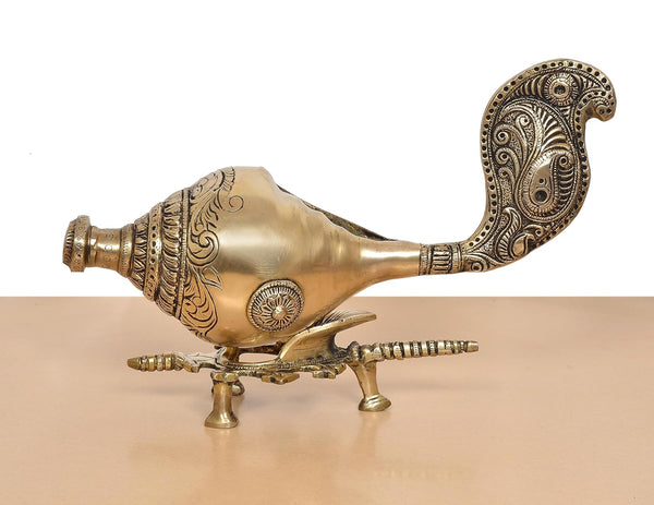 Brass Conch Shankh with Stand (Height: 13 inch) Study Setting